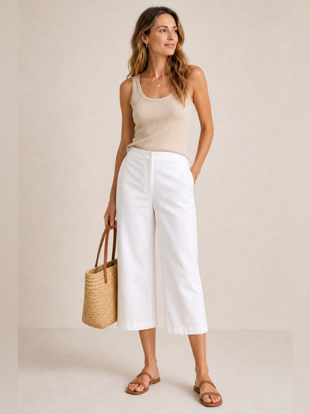 Lauren Ralph Lauren White Cropped Wide Leg Trousers Petite 4P Resort